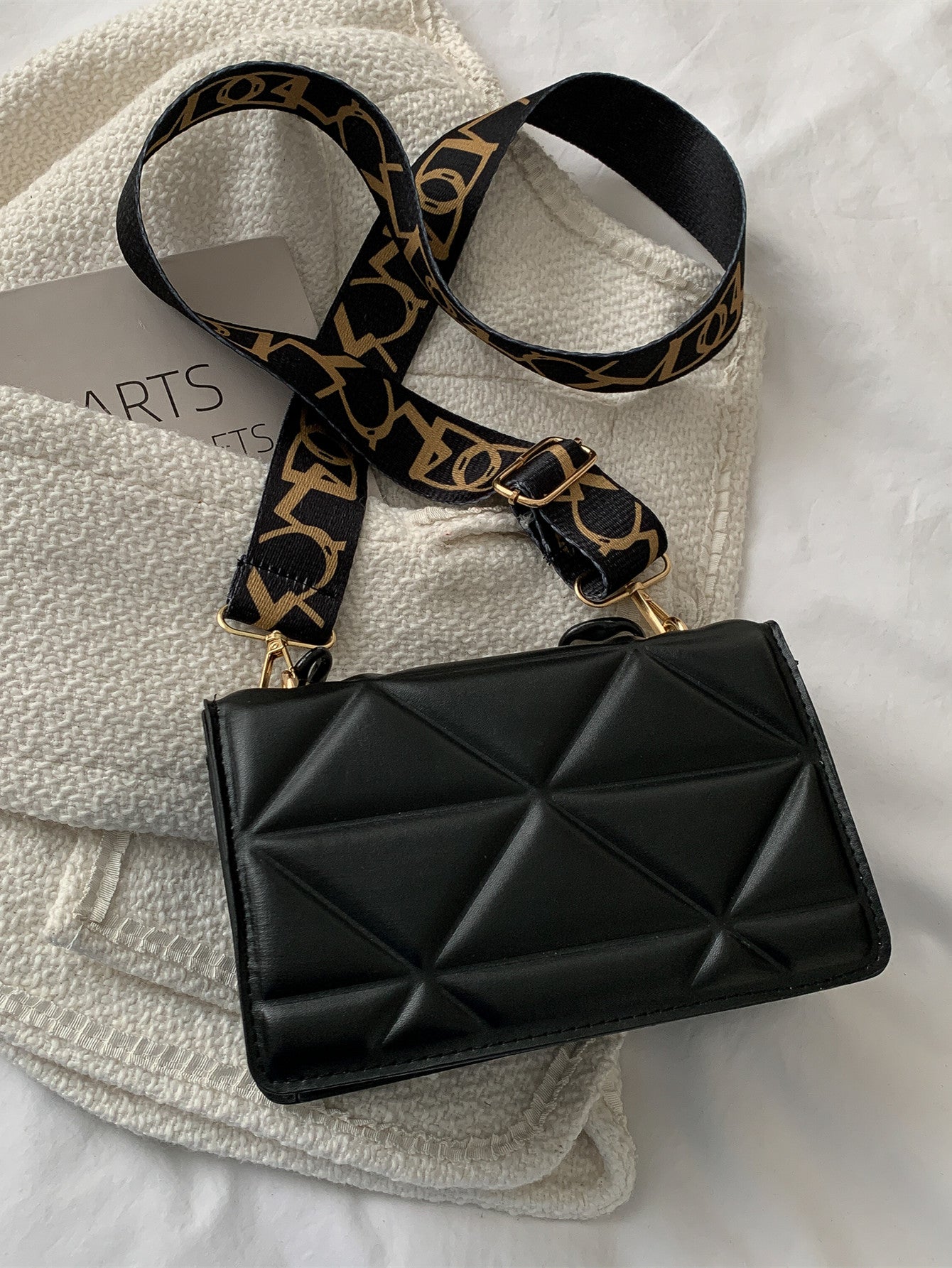 Mini Chain Decor Quilted Flap Embossed Crossbody Bag with Retro Chain - Negative Apparel