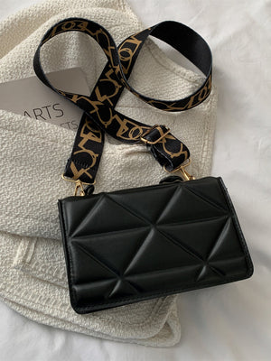 Mini Chain Decor Quilted Flap Embossed Crossbody Bag with Retro Chain - Negative Apparel
