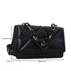 Mini Chain Decor Quilted Flap Embossed Crossbody Bag with Retro Chain - Negative Apparel