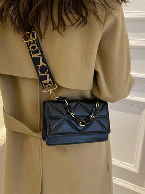 Mini Chain Decor Quilted Flap Embossed Crossbody Bag with Retro Chain - Negative Apparel
