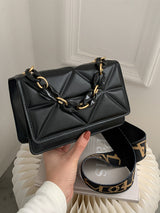 Mini Chain Decor Quilted Flap Embossed Crossbody Bag with Retro Chain - Negative Apparel