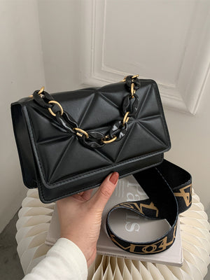 Mini Chain Decor Quilted Flap Embossed Crossbody Bag with Retro Chain - Negative Apparel