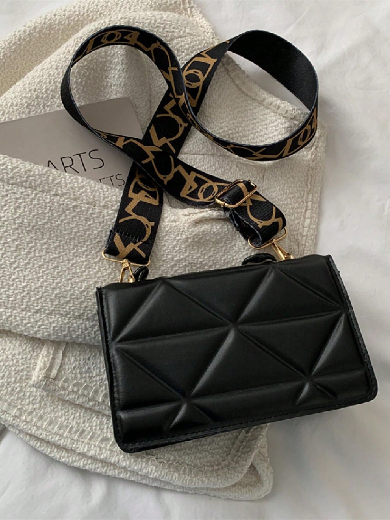Mini Chain Decor Quilted Flap Embossed Crossbody Bag with Retro Chain - Negative Apparel