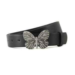 New fashion rhinestone inlaid women's belt butterfly buckle dress fashionable and versatile personality belt - Negative Apparel