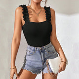 New knitted suspender vest top solid color sexy inside and outside sleeveless onesie - Negative Apparel