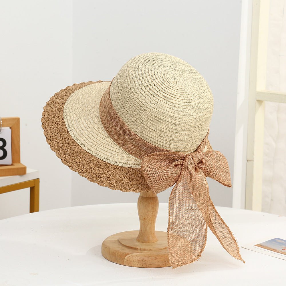 New straw hat for women on seaside vacation with bow ribbon sun hat with opening at the back of the head for ponytail sun hat - Negative Apparel