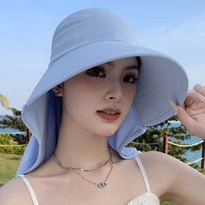 New summer shawl sun hat adjustable simple sun protection neck protection integrated empty top hat outdoor travel sun hat - Negative Apparel