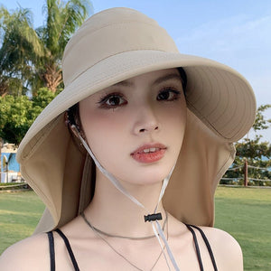 New summer shawl sun hat adjustable simple sun protection neck protection integrated empty top hat outdoor travel sun hat - Negative Apparel