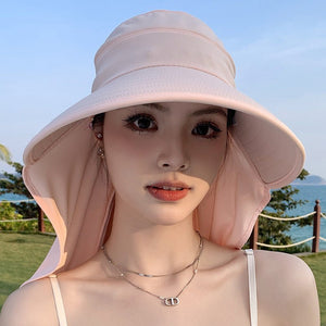 New summer shawl sun hat adjustable simple sun protection neck protection integrated empty top hat outdoor travel sun hat - Negative Apparel