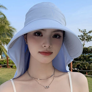 New summer shawl sun hat adjustable simple sun protection neck protection integrated empty top hat outdoor travel sun hat - Negative Apparel