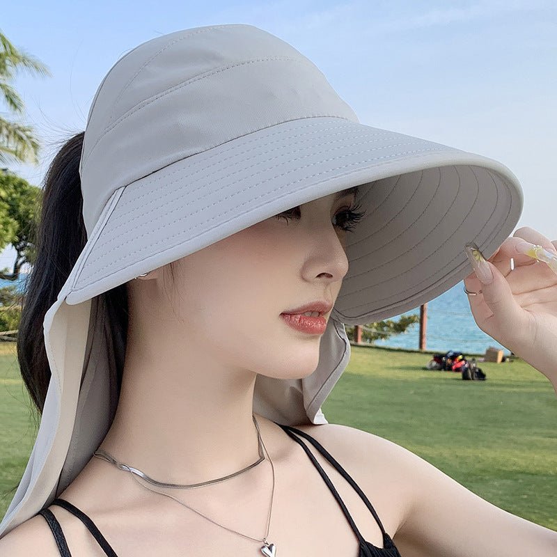 New summer shawl sun hat adjustable simple sun protection neck protection integrated empty top hat outdoor travel sun hat - Negative Apparel