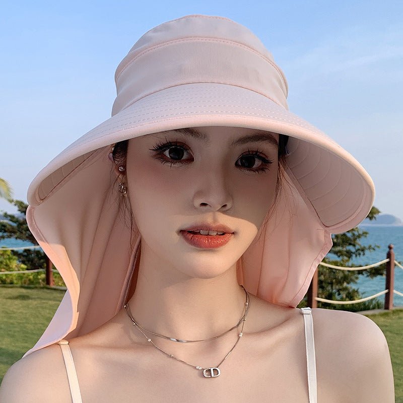 New summer shawl sun hat adjustable simple sun protection neck protection integrated empty top hat outdoor travel sun hat - Negative Apparel