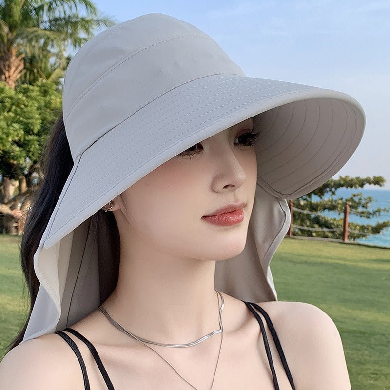 New summer shawl sun hat adjustable simple sun protection neck protection integrated empty top hat outdoor travel sun hat - Negative Apparel