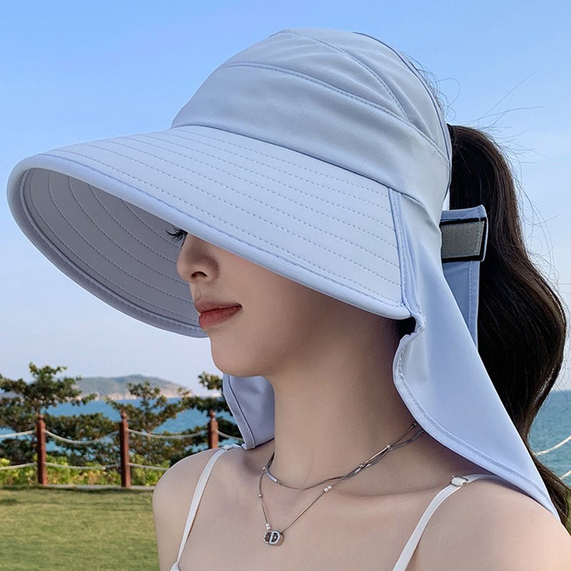 New summer shawl sun hat adjustable simple sun protection neck protection integrated empty top hat outdoor travel sun hat - Negative Apparel
