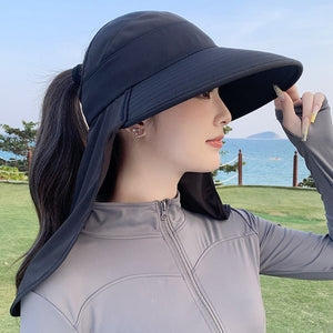 New summer shawl sun hat adjustable simple sun protection neck protection integrated empty top hat outdoor travel sun hat - Negative Apparel