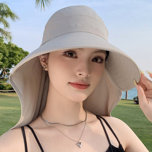 New summer shawl sun hat adjustable simple sun protection neck protection integrated empty top hat outdoor travel sun hat - Negative Apparel
