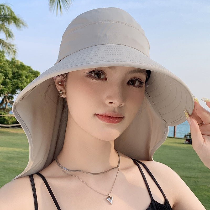 New summer shawl sun hat adjustable simple sun protection neck protection integrated empty top hat outdoor travel sun hat - Negative Apparel