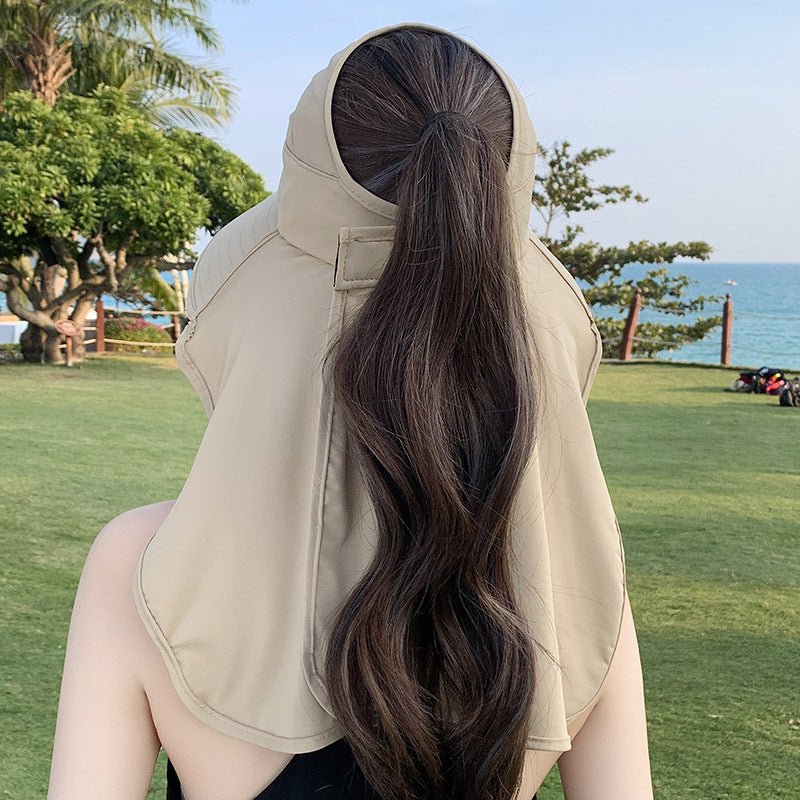 New summer shawl sun hat adjustable simple sun protection neck protection integrated empty top hat outdoor travel sun hat - Negative Apparel