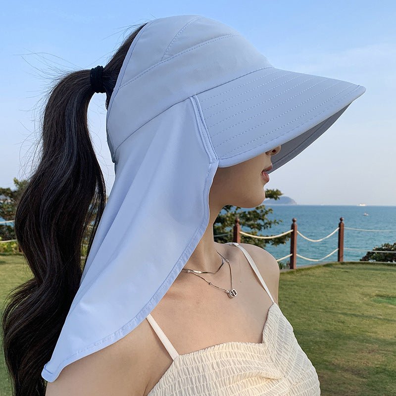New summer shawl sun hat adjustable simple sun protection neck protection integrated empty top hat outdoor travel sun hat - Negative Apparel