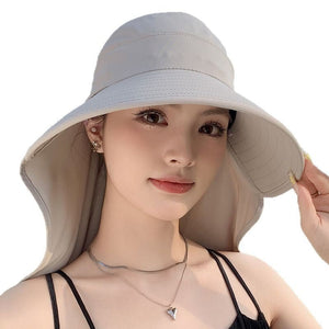 New summer shawl sun hat adjustable simple sun protection neck protection integrated empty top hat outdoor travel sun hat - Negative Apparel
