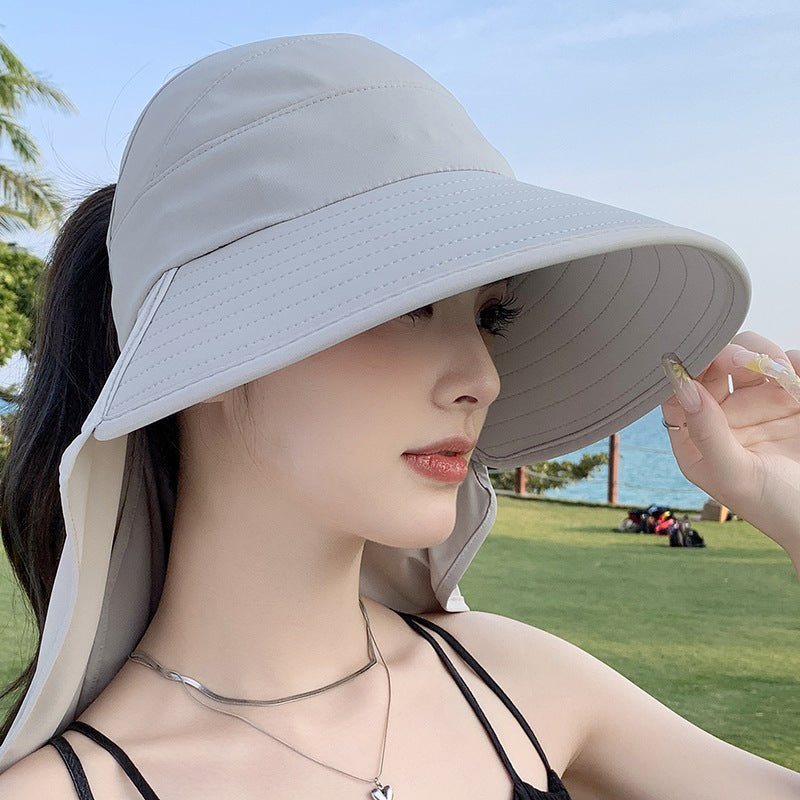 New summer shawl sun hat adjustable simple sun protection neck protection integrated empty top hat outdoor travel sun hat - Negative Apparel