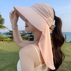New summer shawl sun hat adjustable simple sun protection neck protection integrated empty top hat outdoor travel sun hat - Negative Apparel