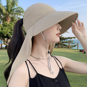 New summer shawl sun hat adjustable simple sun protection neck protection integrated empty top hat outdoor travel sun hat - Negative Apparel