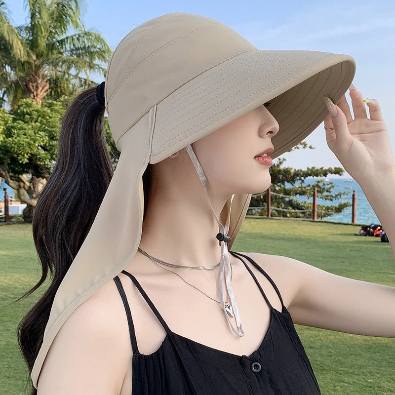 New summer shawl sun hat adjustable simple sun protection neck protection integrated empty top hat outdoor travel sun hat - Negative Apparel