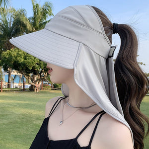 New summer shawl sun hat adjustable simple sun protection neck protection integrated empty top hat outdoor travel sun hat - Negative Apparel