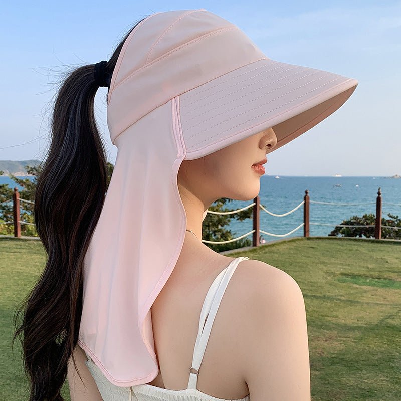 New summer shawl sun hat adjustable simple sun protection neck protection integrated empty top hat outdoor travel sun hat - Negative Apparel
