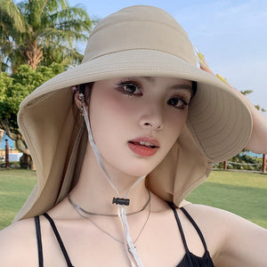 New summer shawl sun hat adjustable simple sun protection neck protection integrated empty top hat outdoor travel sun hat - Negative Apparel