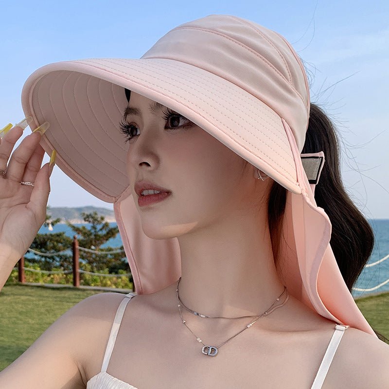 New summer shawl sun hat adjustable simple sun protection neck protection integrated empty top hat outdoor travel sun hat - Negative Apparel