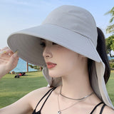 New summer shawl sun hat adjustable simple sun protection neck protection integrated empty top hat outdoor travel sun hat - Negative Apparel