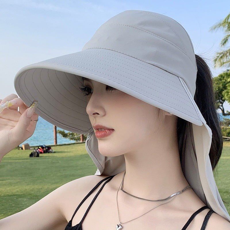 New summer shawl sun hat adjustable simple sun protection neck protection integrated empty top hat outdoor travel sun hat - Negative Apparel