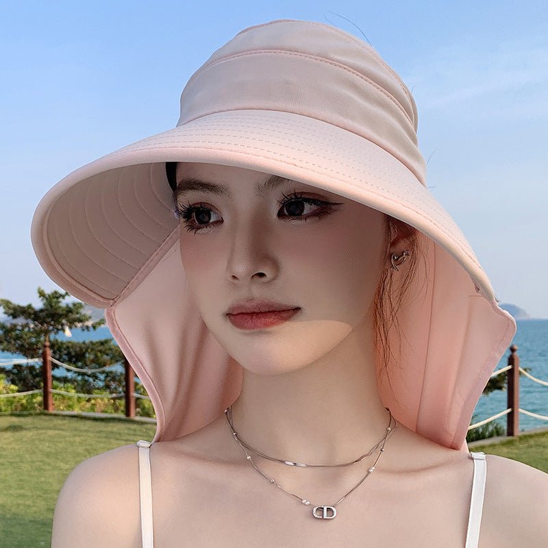New summer shawl sun hat adjustable simple sun protection neck protection integrated empty top hat outdoor travel sun hat - Negative Apparel
