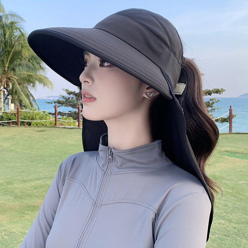 New summer shawl sun hat adjustable simple sun protection neck protection integrated empty top hat outdoor travel sun hat - Negative Apparel