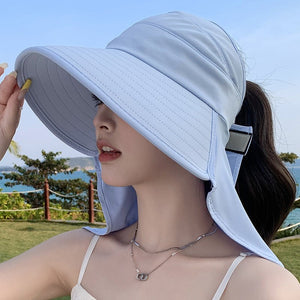 New summer shawl sun hat adjustable simple sun protection neck protection integrated empty top hat outdoor travel sun hat - Negative Apparel