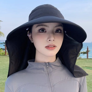 New summer shawl sun hat adjustable simple sun protection neck protection integrated empty top hat outdoor travel sun hat - Negative Apparel