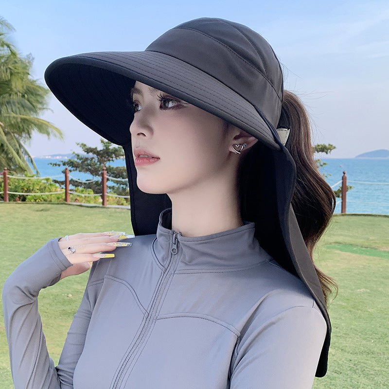 New summer shawl sun hat adjustable simple sun protection neck protection integrated empty top hat outdoor travel sun hat - Negative Apparel