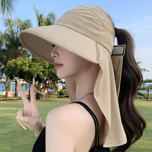 New summer shawl sun hat adjustable simple sun protection neck protection integrated empty top hat outdoor travel sun hat - Negative Apparel