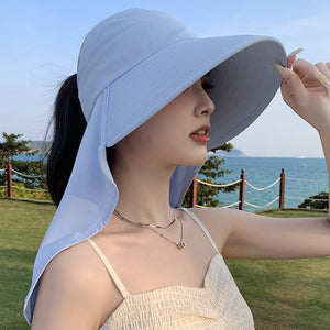 New summer shawl sun hat adjustable simple sun protection neck protection integrated empty top hat outdoor travel sun hat - Negative Apparel