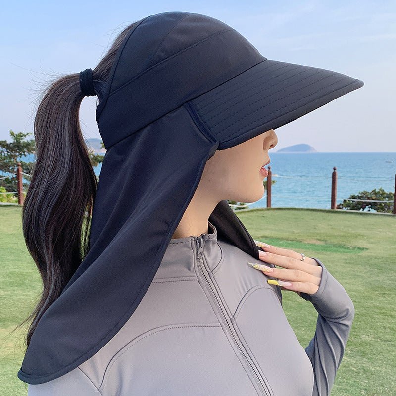 New summer shawl sun hat adjustable simple sun protection neck protection integrated empty top hat outdoor travel sun hat - Negative Apparel