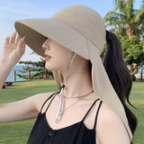 New summer shawl sun hat adjustable simple sun protection neck protection integrated empty top hat outdoor travel sun hat - Negative Apparel