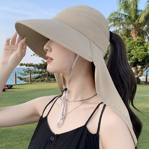 New summer shawl sun hat adjustable simple sun protection neck protection integrated empty top hat outdoor travel sun hat - Negative Apparel