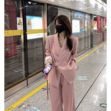 Pink high - end suit for women 2025 spring new design wide - leg pants two - piece suit - Negative Apparel