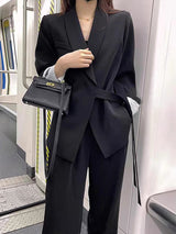 Pink high - end suit for women 2025 spring new design wide - leg pants two - piece suit - Negative Apparel