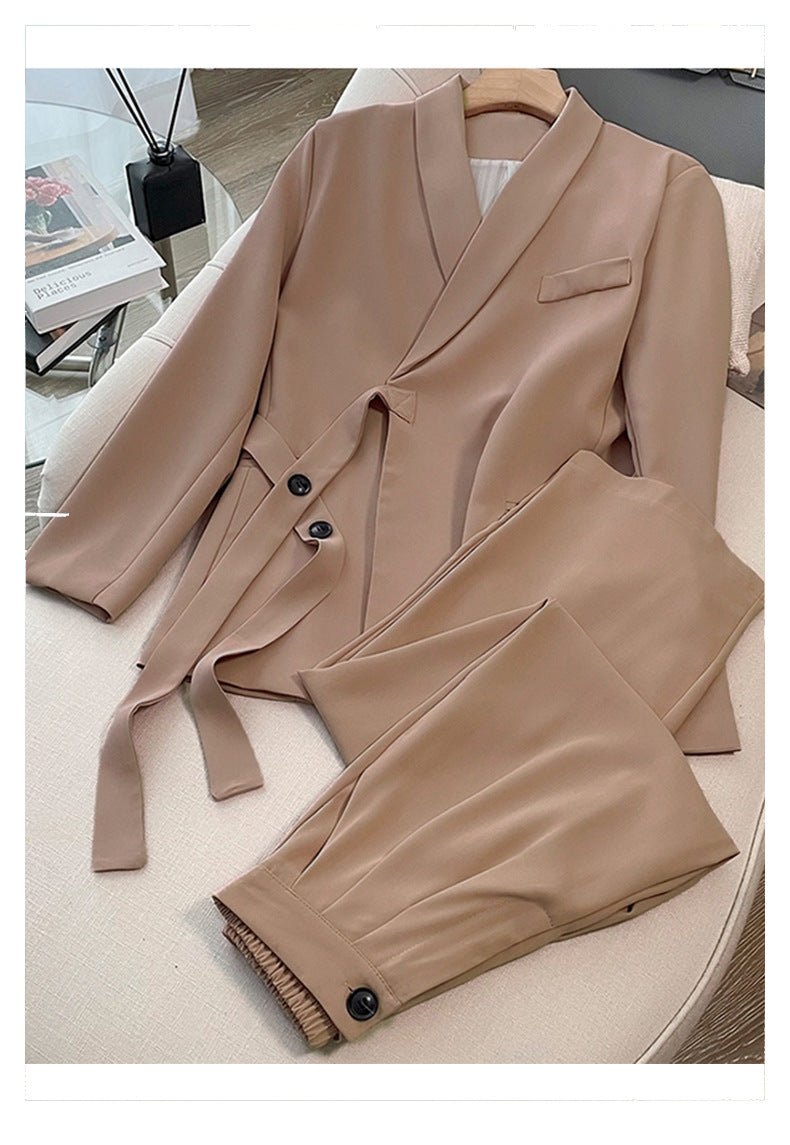 Pink high - end suit for women 2025 spring new design wide - leg pants two - piece suit - Negative Apparel