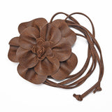 pu leather big flower waist rope bohemian style dress decorative belt tie bow long tie - Negative Apparel