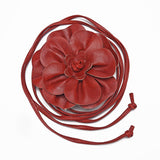 pu leather big flower waist rope bohemian style dress decorative belt tie bow long tie - Negative Apparel