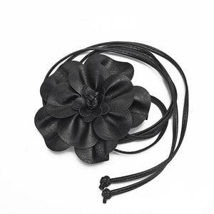 pu leather big flower waist rope bohemian style dress decorative belt tie bow long tie - Negative Apparel